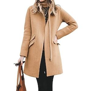 Women's Coat Formal Work Wear to work Fall Winter Long Coat Regular Fit Stylish Formal Style Modern Style Jacket Long Sleeve Pure Color Slim Fit Black Green Khaki miniinthebox