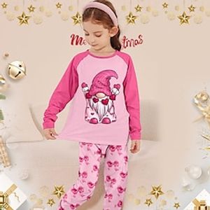 Christmas Girls' 3D Car Santa Claus Pajama Set Long Sleeve 3D Print Fall Winter Active Fashion Cute Polyester Kids 3-12 Years Crew Neck Home Causal Indoor Regular Fit Lightinthebox