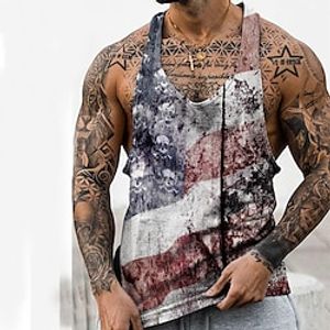 Men's Tank Top Vest Graphic National Flag Crew Neck White 3D Print Street Casual Sleeveless Print Clothing Apparel Basic Fashion Classic Comfortable  Summer  Summer  Sports Lightinthebox