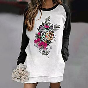 Women's Sweatshirt Pullover Floral Cat Color Block Print Casual Daily Hot Stamping Basic Long Hoodies Sweatshirts  Yellow Black Red miniinthebox