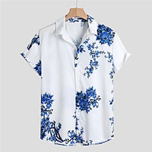 Men's Shirt Floral Button-Down Short Sleeve Casual Tops Lightweight Casual Fashion Breathable Blue miniinthebox