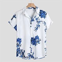 Men's Shirt Floral Button-Down Short Sleeve Casual Tops Lightweight Casual Fashion Breathable Blue miniinthebox - thumbnail