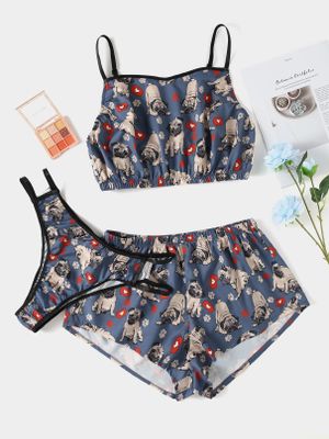 Plus Size Spaghetti Animal Sleeveless Three Piece Outfit Sleepwear Plus Size Spaghetti Animal Sleeveless Three Piece Outfit Sleepwear