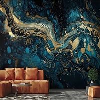 Abstract Marble Wallpaper Mural Blue Glod Marble Wall Covering Sticker Peel and Stick Removable PVC/Vinyl Material Self Adhesive/Adhesive Required Wall Decor for Living Room Kitchen Bathroom miniinthebox