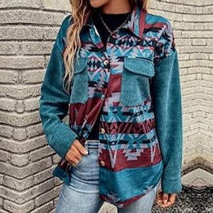 Women's Casual Jacket Active Comfortable Street Style Shacket Pocket Print Outdoor clothing Daily Wear Vacation Casual Daily Coat Polyester Regular Dark Green Fall Winter Single Breasted Turndown Lightinthebox