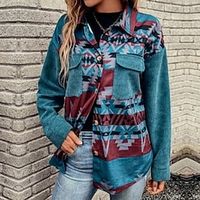 Women's Casual Jacket Active Comfortable Street Style Shacket Pocket Print Outdoor clothing Daily Wear Vacation Casual Daily Coat Polyester Regular Dark Green Fall Winter Single Breasted Turndown Lightinthebox - thumbnail