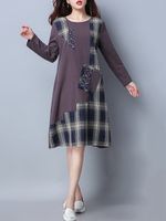 Literary Loose Plaid Casual Dresses