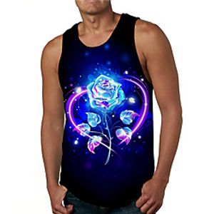 Men's Tank Top Undershirt 3D Print Graphic Prints Rose Print Sleeveless Daily Tops Casual Designer Big and Tall Blue miniinthebox