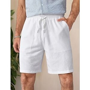 Men's Shorts Linen Shorts Summer Shorts Beach Shorts Pocket Drawstring Elastic Waist Plain Comfort Breathable Short Casual Daily Holiday Linen Cotton Blend Sports Classic Style Black White Lightinthebox
