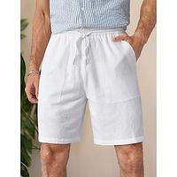Men's Shorts Linen Shorts Summer Shorts Beach Shorts Pocket Drawstring Elastic Waist Plain Comfort Breathable Short Casual Daily Holiday Linen Cotton Blend Sports Classic Style Black White Lightinthebox - thumbnail