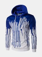 Mens Hoodies Pigment Flowing Down Printing Front Pocket Casual Sport Hooded Tops