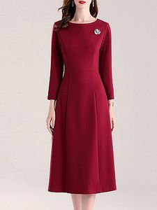 Elegant Solid Color Mid-length A-line Dress