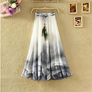Women's Basic Boho Skirts Floral Chiffon Print White Purple Red miniinthebox