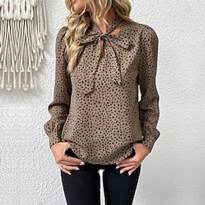 Shirt Blouse Women's Khaki Leopard Print Lace up Printing Street Daily Fashion Daily V Neck Regular Fit S Lightinthebox