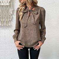 Shirt Blouse Women's Khaki Leopard Print Lace up Printing Street Daily Fashion Daily V Neck Regular Fit S Lightinthebox - thumbnail