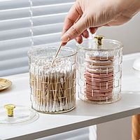 123pc Desktop With Cover Makeup Cotton Storage Stationery Pen Holder Circular Cotton Swab Storage Box Light Luxury Makeup Brush Bucket Lightinthebox - thumbnail