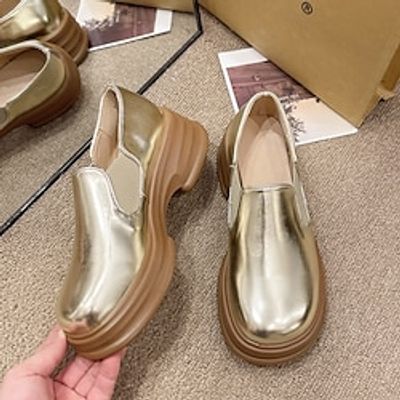 Women's Sneakers Slip-Ons Slip-on Sneakers Platform Loafers Barefoot shoes Outdoor Daily Buckle Platform Round Toe Fashion Sporty Preppy Suede Loafer Solid Color Silver Gold Lightinthebox