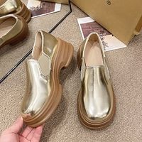 Women's Sneakers Slip-Ons Slip-on Sneakers Platform Loafers Barefoot shoes Outdoor Daily Buckle Platform Round Toe Fashion Sporty Preppy Suede Loafer Solid Color Silver Gold Lightinthebox - thumbnail