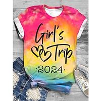 Women's T shirt Tee Heart Letter Valentine's Day Valentine's Day Weekend Yellow Print Short Sleeve Fashion Round Neck Regular Fit Summer Lightinthebox - thumbnail