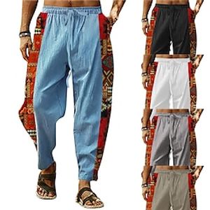 Men's Trousers Summer Pants Beach Pants Carrot Pants Drawstring Elastic Waist Patchwork Comfort Breathable Casual Daily Holiday Fashion Ethnic Style Black White Lightinthebox