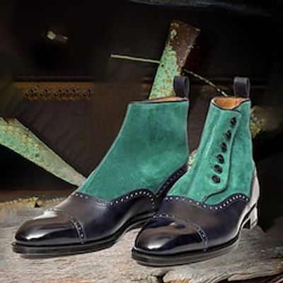 Men's Boots Button Boots Formal Shoes Dress Shoes Walking Business Casual British Daily Office  Career PU Plush Height Increasing Mid-Calf Boots Zipper Black And White Dark Green Fall Winter Lightinthebox