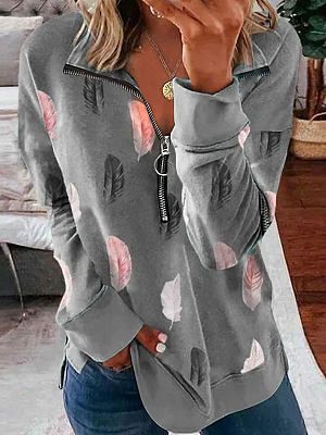 Feather Print Casual Loose Sweatshirt
