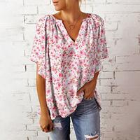 Women's Shirt Blouse Floral Daily Vacation Print White Short Sleeve Casual V Neck Summer Lightinthebox