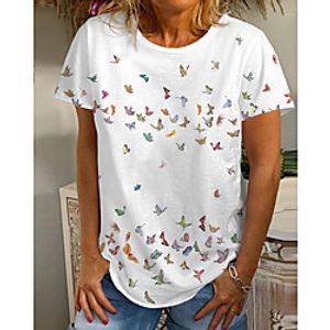 Women's Butterfly T shirt Graphic Butterfly Print Round Neck Basic Tops White Blue Purple Lightinthebox