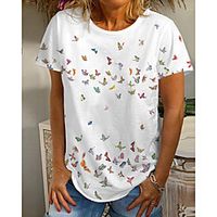Women's Butterfly T shirt Graphic Butterfly Print Round Neck Basic Tops White Blue Purple Lightinthebox - thumbnail