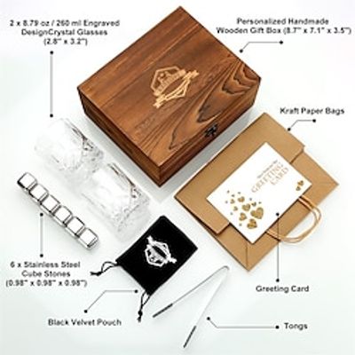 Stones Gift Set - Whiskey Glass Set of 2 - Granite Chilling Whiskey Rocks - Scotch Bourbon Box Set - Best Drinking Gifts for Men Dad Husband Birthday Party Holiday Present Valentine's Day for Him Lightinthebox