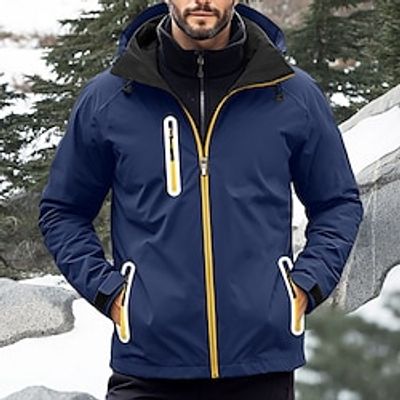 Men's Raincoat Hiking Jacket Ski Jacket Outdoor Daily Wear Warm Zipper Pocket Fall Winter Plain Fashion Streetwear Hooded Regular Yellow Red Blue Orange Dark Blue Jacket Lightinthebox