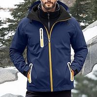 Men's Raincoat Hiking Jacket Ski Jacket Outdoor Daily Wear Warm Zipper Pocket Fall Winter Plain Fashion Streetwear Hooded Regular Yellow Red Blue Orange Dark Blue Jacket Lightinthebox - thumbnail