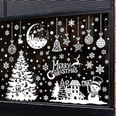 Christmas Tree Window Stickers, Christmas Decoration Static Stickers, Christmas Decoration, Window Display, Xmas Snowflake Wall Stickers Lightinthebox