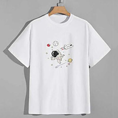 Men's Tee T shirt Hot Stamping Graphic Prints Astronaut Print Short Sleeve Casual Tops 100% Cotton Basic Designer Big and Tall White miniinthebox