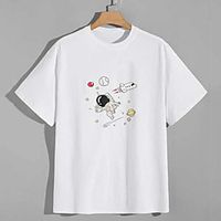Men's Tee T shirt Hot Stamping Graphic Prints Astronaut Print Short Sleeve Casual Tops 100% Cotton Basic Designer Big and Tall White miniinthebox - thumbnail