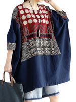 O-NEWE Loose Printed Stitching Batwing Sleeve Mini Dress For Women