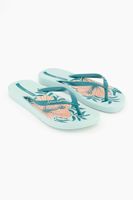 Womens Floral Print Slippers  Light Green - thumbnail