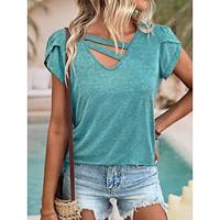 Women's T shirt Tee Plain Daily Asymmetric Light Blue Short Sleeve Basic Modern V Neck Summer Lightinthebox
