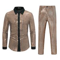 Retro Vintage Disco 1980s Blouse / Shirt Pants Outfits Disco Men's Sequins Halloween Event / Party Shirt Lightinthebox - thumbnail