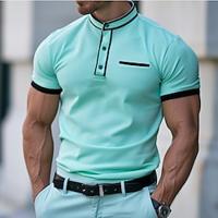 Men's Polo Shirt Golf Shirt Casual Holiday Stand Collar Short Sleeve Fashion Basic Plain Button Summer Regular Fit Mint Green Polo Shirt Lightinthebox - thumbnail