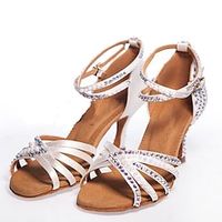 Women's Latin Shoes Dance Shoes Practice ChaCha Glitter Crystal Sequined Jeweled Sparkling Shoes Heel Sparkling Glitter Buckle Crystals Flared Heel Open Toe Cross Strap Kid's Adults' Black White Lightinthebox - thumbnail