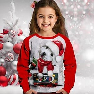Christmas Girls' 3D Dog sweater pullover Long Sleeve 3D Print Fall Winter Active Fashion Cute Polyester Kids 3-12 Years Crew Neck Outdoor Casual Daily Regular Fit Lightinthebox