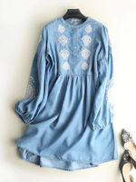 Casual Embroidery Women Denim Dresses