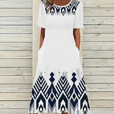 Women's A Line Dress Maxi long Dress White Short Sleeve Print Geometric Print Spring Summer Round Neck Casual Vacation 2022 S M L XL XXL 3XL Lightinthebox Women's A Line Dress Maxi long Dress White Short Sleeve Print Geometric Print Spring Summer Round Neck Casual Vacation 2022 S M L XL XXL 3XL Lightinthebox