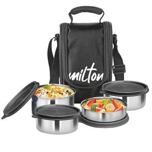 Milton Tasty 3 Stainless Steel Containers With Lunch Bag - Black MT_TSS3_BK