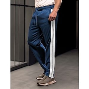 Men's Sweatpants Joggers Trousers Straight Leg Sweatpants Drawstring Elastic Waist Straight Leg Stripe Patchwork Comfort Breathable Casual Daily Holiday Sports Fashion Black Dark Blue Lightinthebox