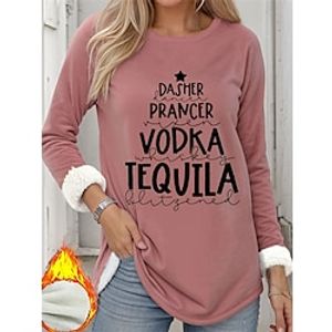 Christmas Sweatshirt Women's Sweatshirt Pullover Sherpa Fleece Lined Letter Warm Sportswear Print Black Pink Dark Pink Casual Sports Round Neck Long Sleeve Top Micro-elastic Fall  Winter Lightinthebox
