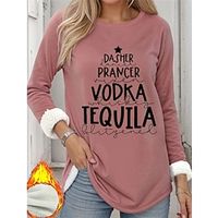 Christmas Sweatshirt Women's Sweatshirt Pullover Sherpa Fleece Lined Letter Warm Sportswear Print Black Pink Dark Pink Casual Sports Round Neck Long Sleeve Top Micro-elastic Fall  Winter Lightinthebox - thumbnail