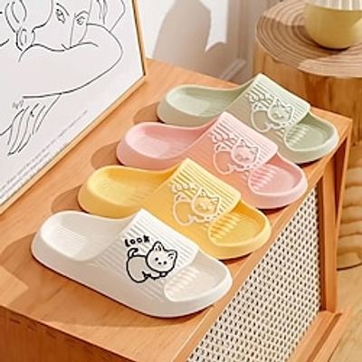 Women's Cartoon Cat Slippers Flat Soft Sole Comfortable Indoor And Outdoor Slippers For Summer miniinthebox