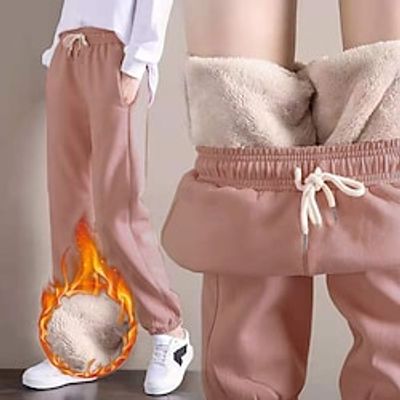 Women's Sweatpants Joggers Fleece Pants Fleece lined Pink Grey Black Mid Waist Hip-Hop Athleisure Leisure Sports Weekend Side Pockets Micro-elastic Full Length Comfort Plain S M L XL XXL Lightinthebox